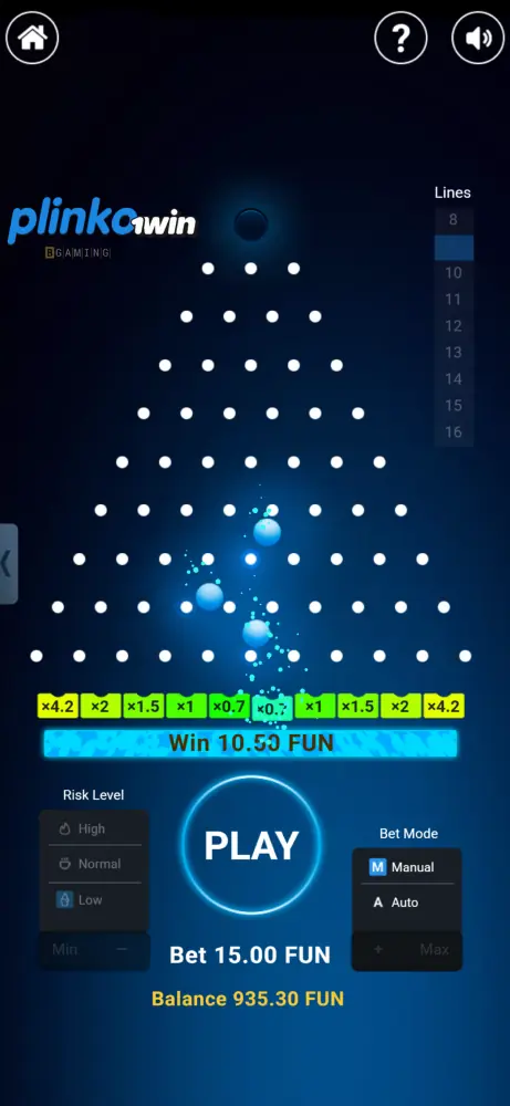 Plinko 1win screenshot winning